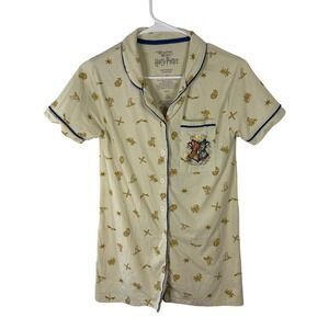 Harry Potter Universal Studios Hogwarts‎ Pajama Top Cream Gold Foil XS